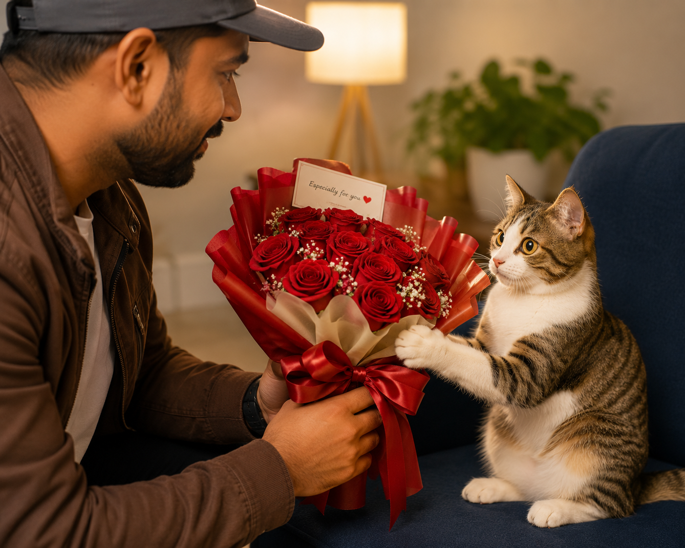 A handcrafted rose bouquet being gifted